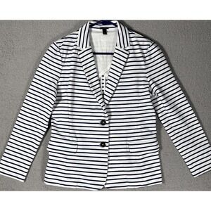 J Crew Womens Navy Blue White Striped Cotton Stretch Blazer Jacket 84593 Small